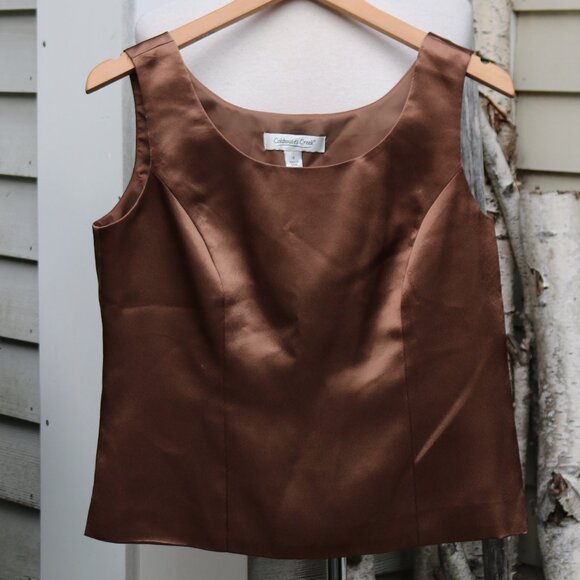 Coldwater Creek Brown Embroidered Velvet Jacket w Bronze Satin Tank Top SET Sz 6 - Picture 2 of 7
